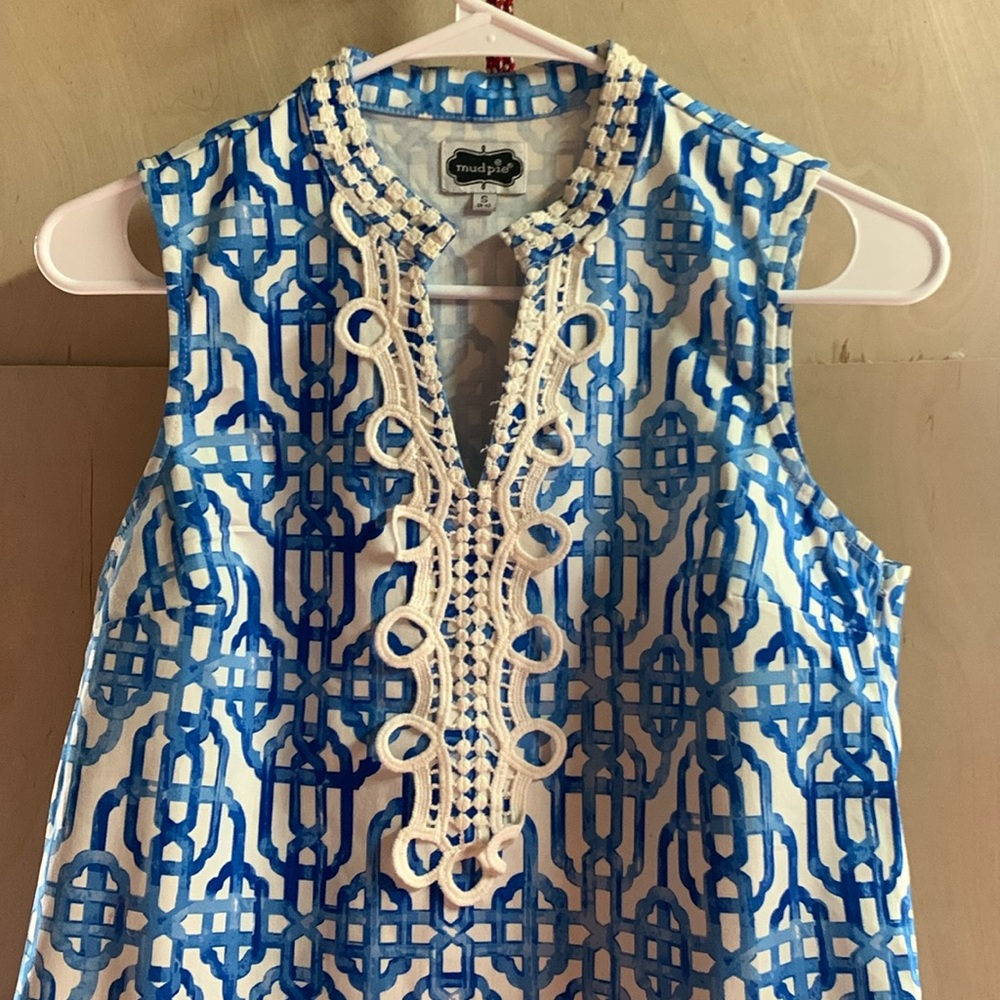 Mud pie blue and white sleeveless dress